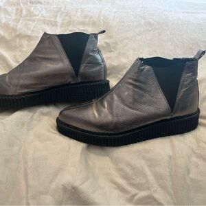 T.U.K Metallic Silver Boots with Dark Sole